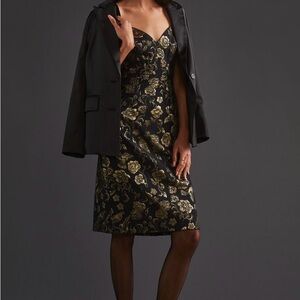 Anthropologie Black and Gold Floral Midi Dress